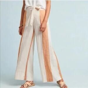 Women's Wide Leg Striped Pants - Cream and Tan